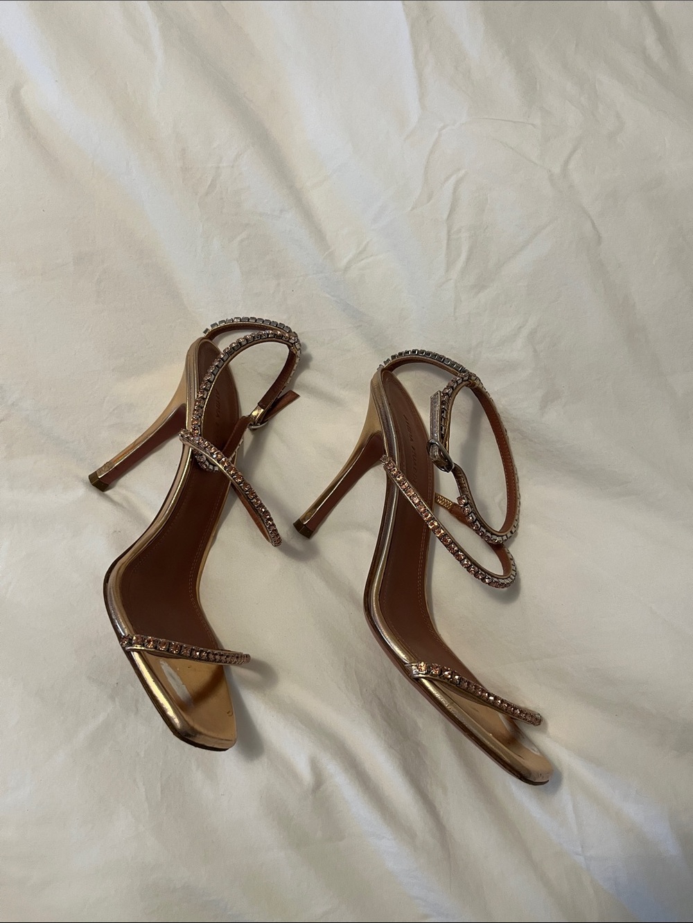 Amina Muaddi Rose Gold Crystal Sandal Size 38.5